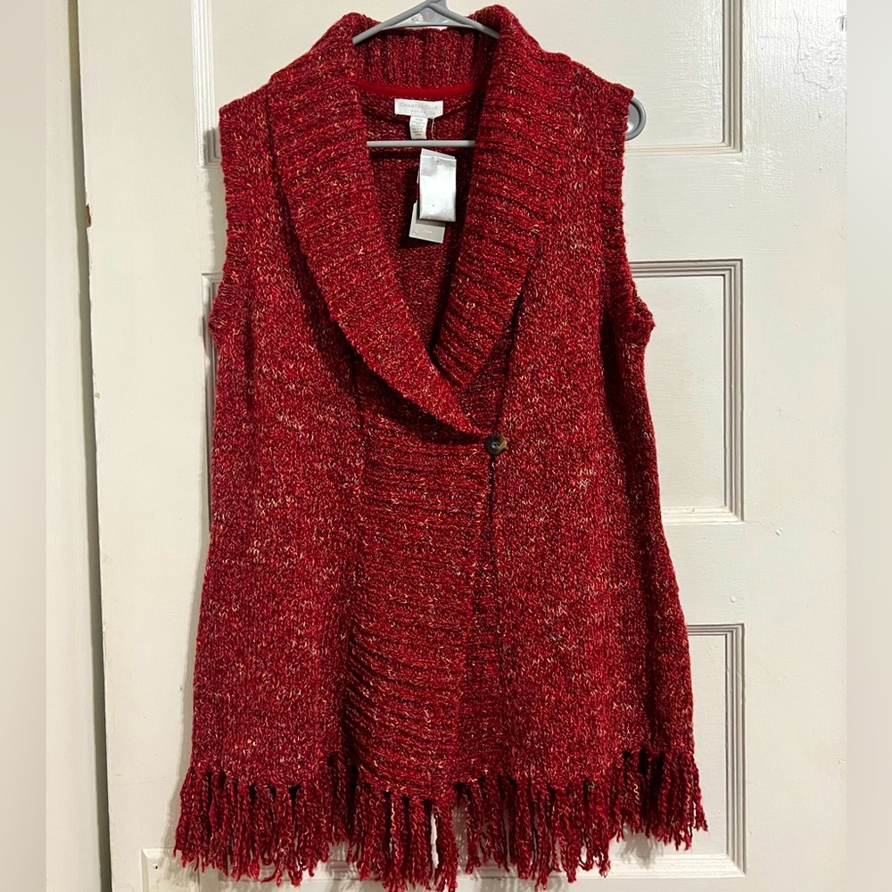 Charter Club Knit Vest Fringe Warm Petite Medium NWT